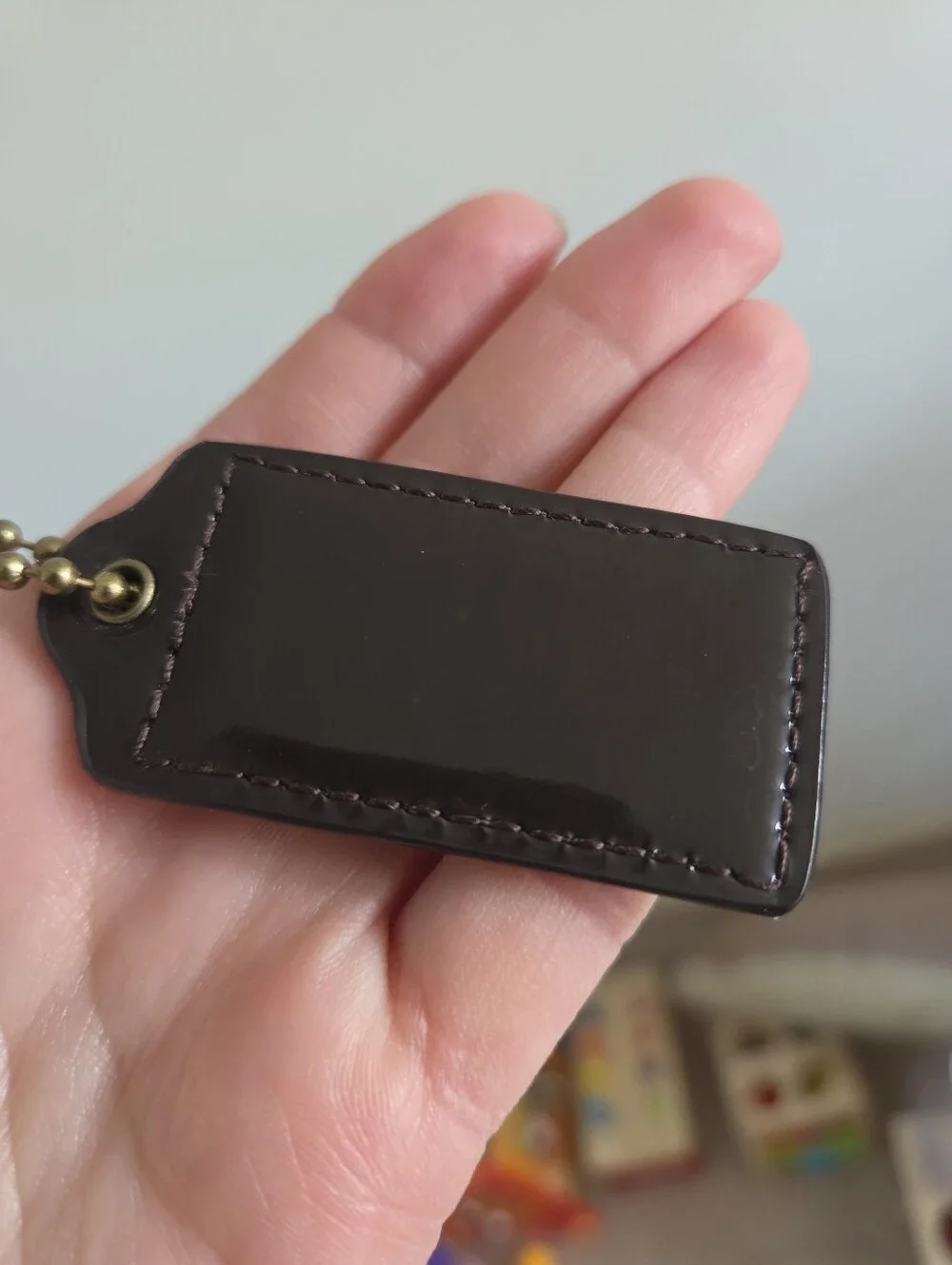 Coach Dark Brown Patent Leather Handbag Hangtag Charm Fob Chocolate